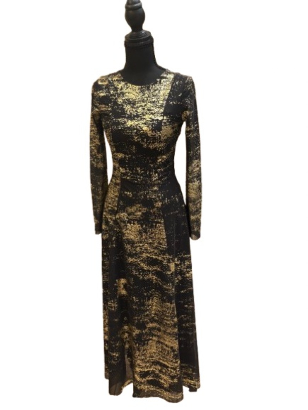 Ted Baker London Black and Gold Textured Long Sleeve Maxi Dress